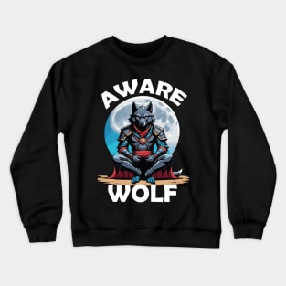 Night's Zen: Aware Wolf in Moonlight Crewneck Sweatshirt